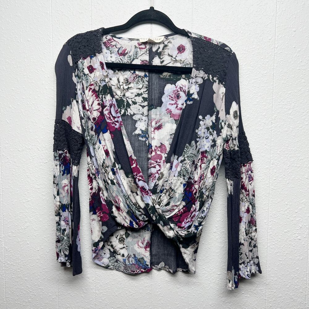 Lovestitch Bell Sleeve Twisted Front Top Womens L Dark Romantic Whimsigoth Boho